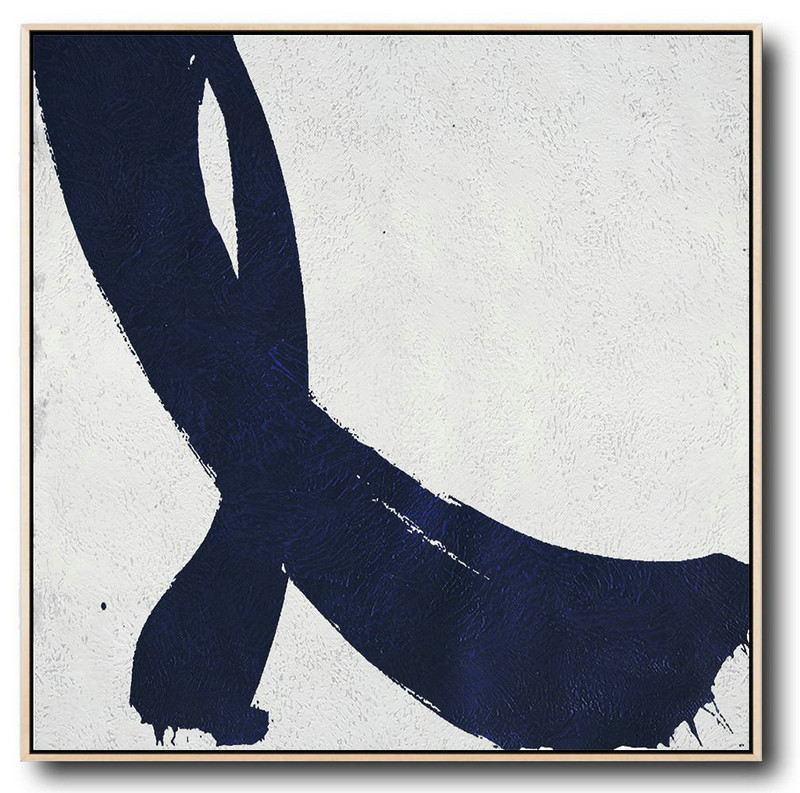Large Abstract Painting,Hand Painted Navy Minimalist Painting On Canvas,Big Art Canvas